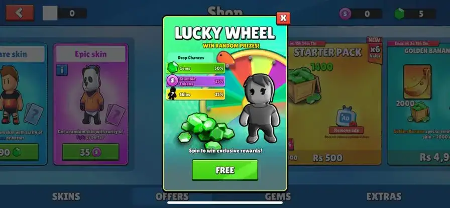 Gems through Lucky Wheel