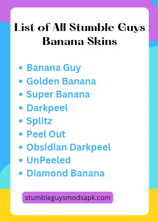 list of stumble guys banana skins